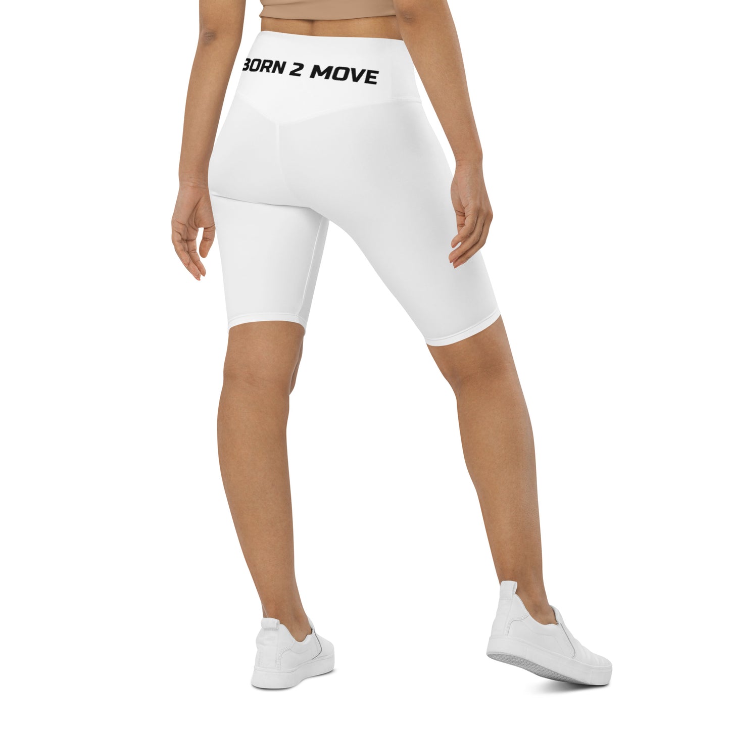 White "Born 2 Move" & "B" Biker Shorts