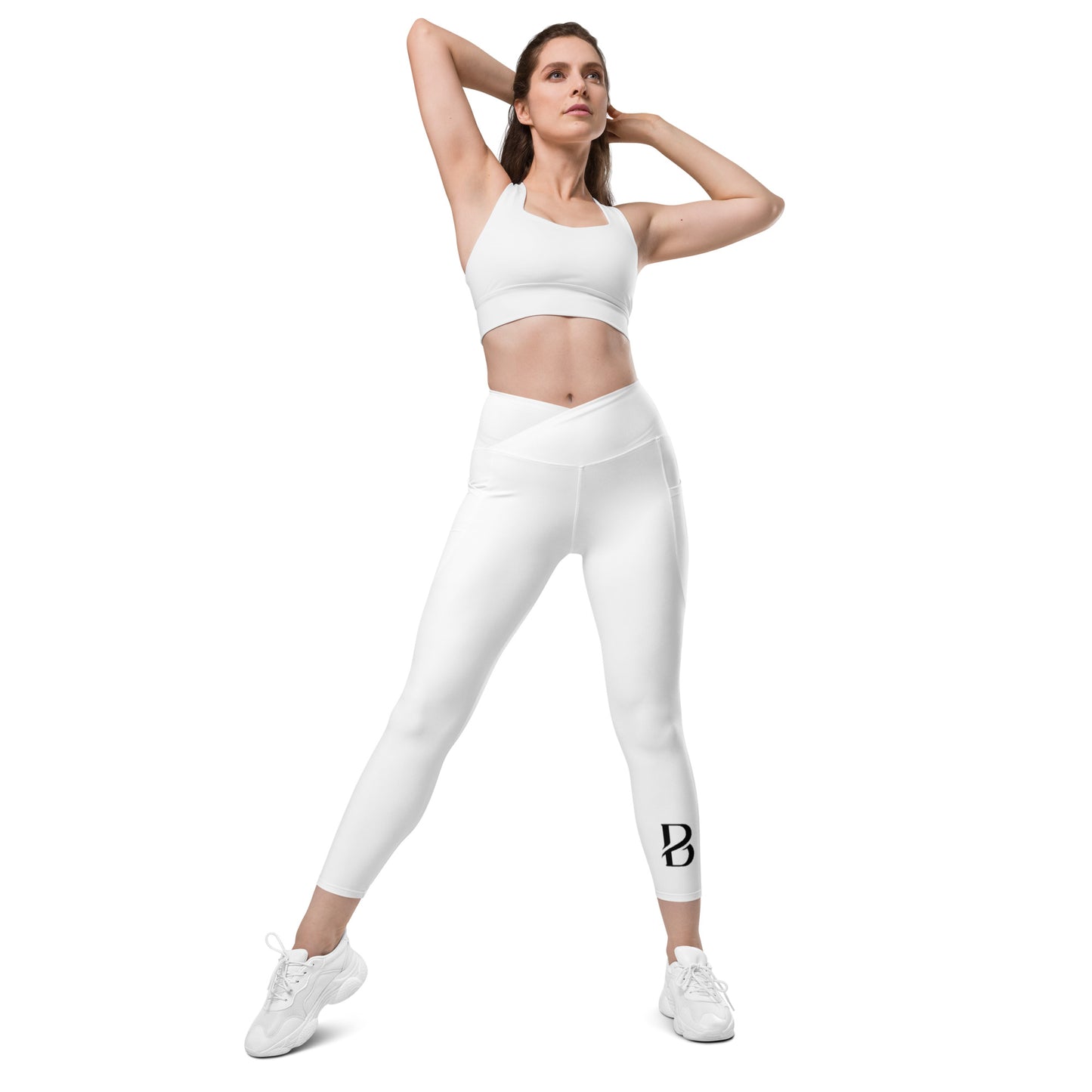 Premium White Born 2 Move "B" Crossover leggings with pockets