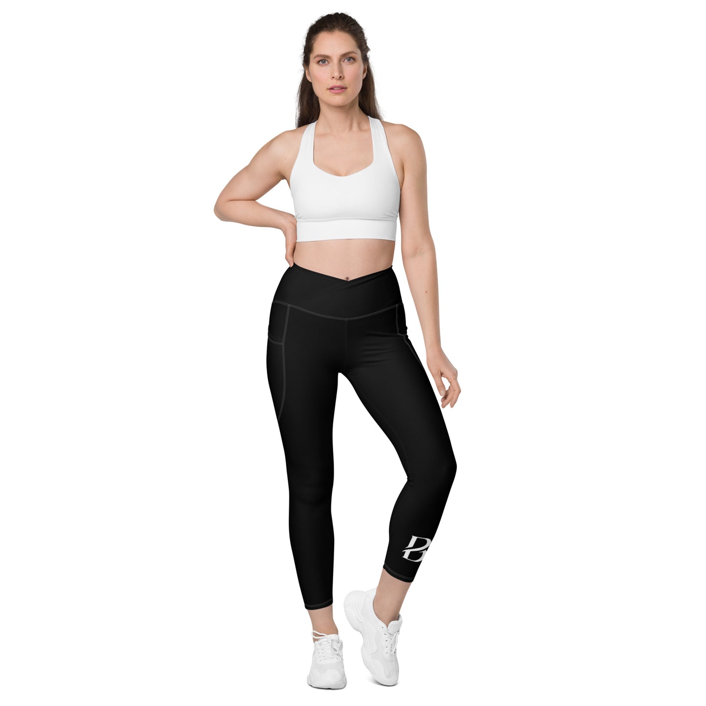 Premium Black Born 2 Move "B" Crossover leggings with pockets