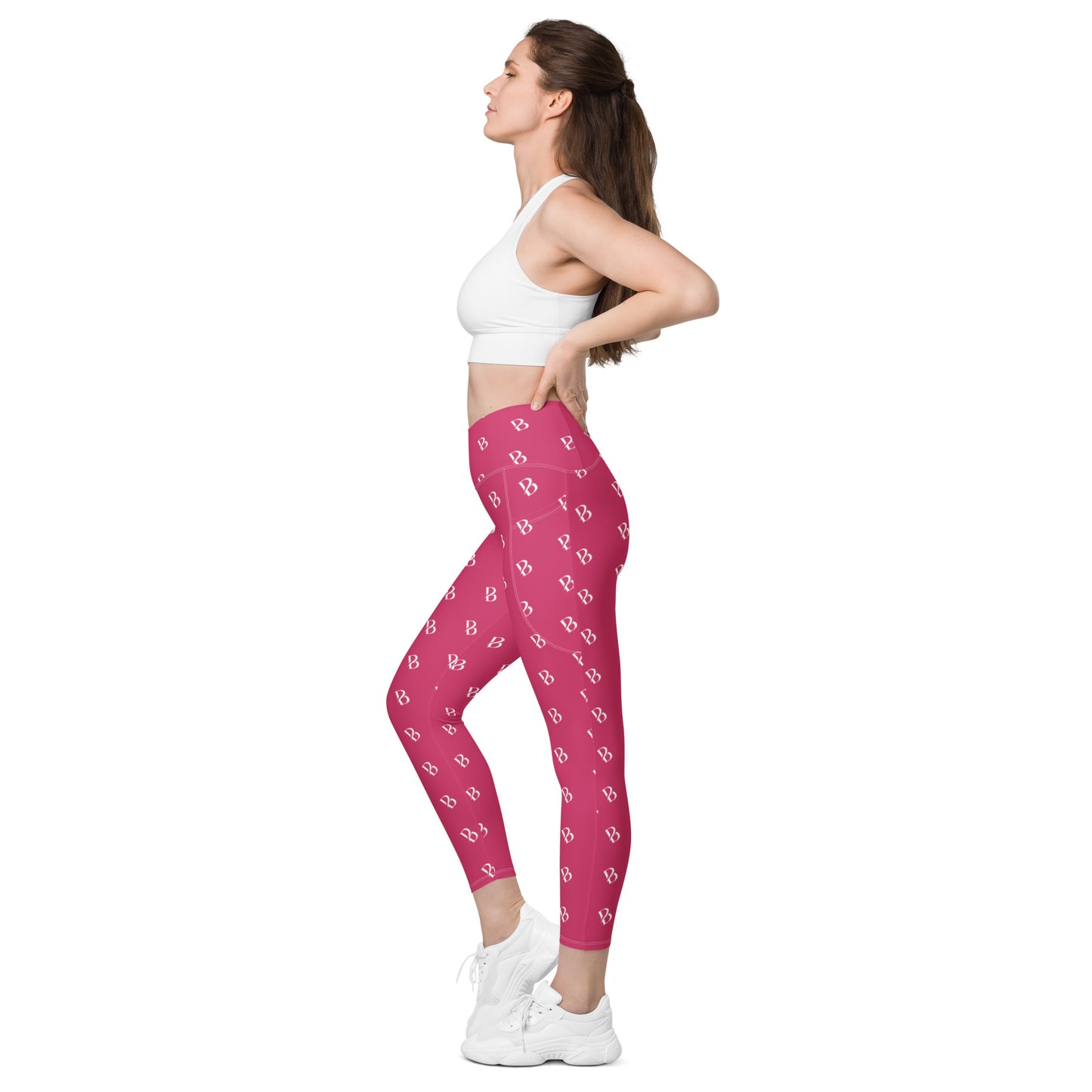 White Logo Born 2 Move "B" Crossover Leggings with Pockets