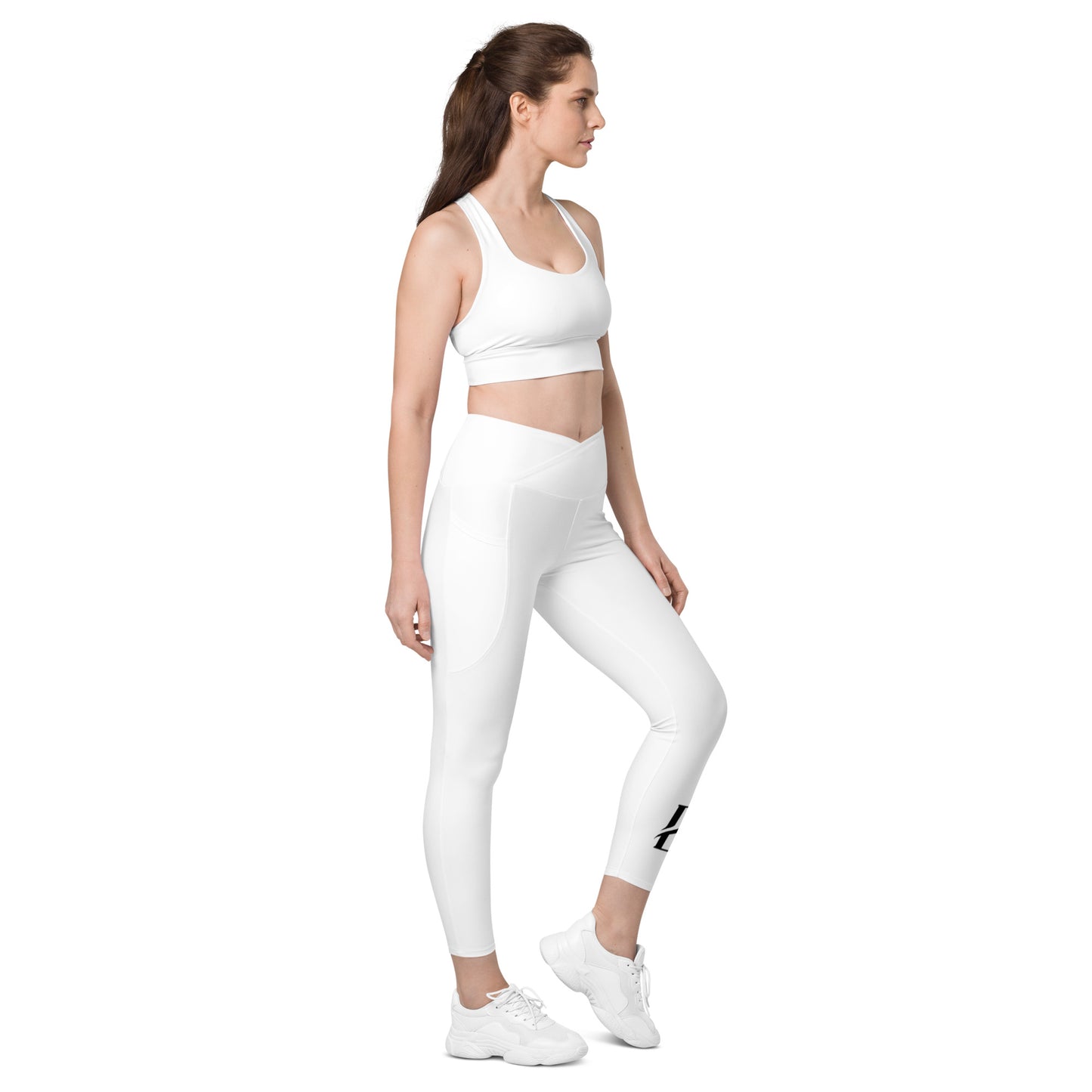 Premium White Born 2 Move "B" Crossover leggings with pockets