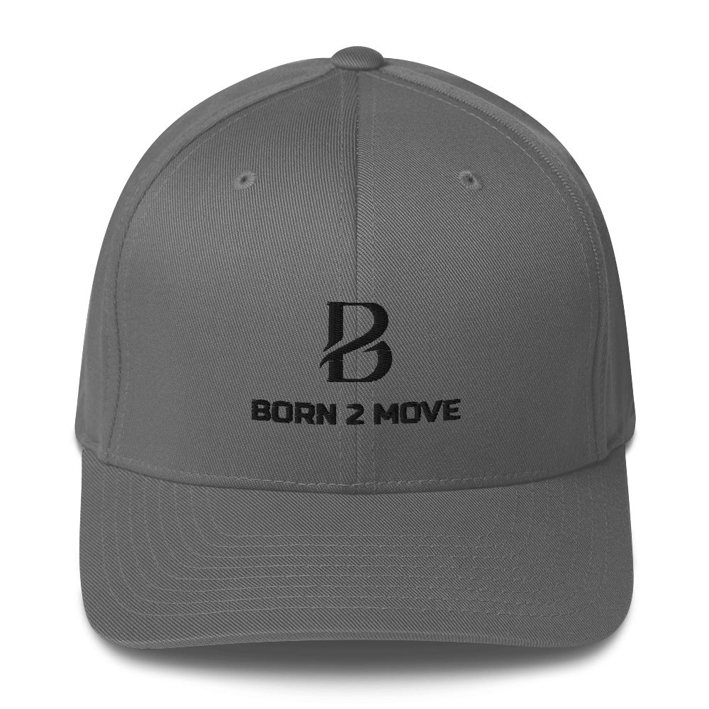 Black Logo "Born 2 Move" & "B" Structured Twill Cap