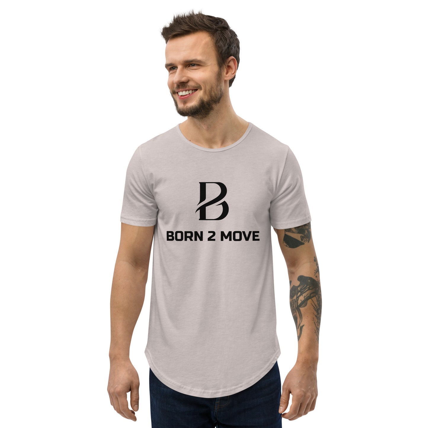 Black Logo "Born 2 Move" Men's Curved Hem T-Shirt
