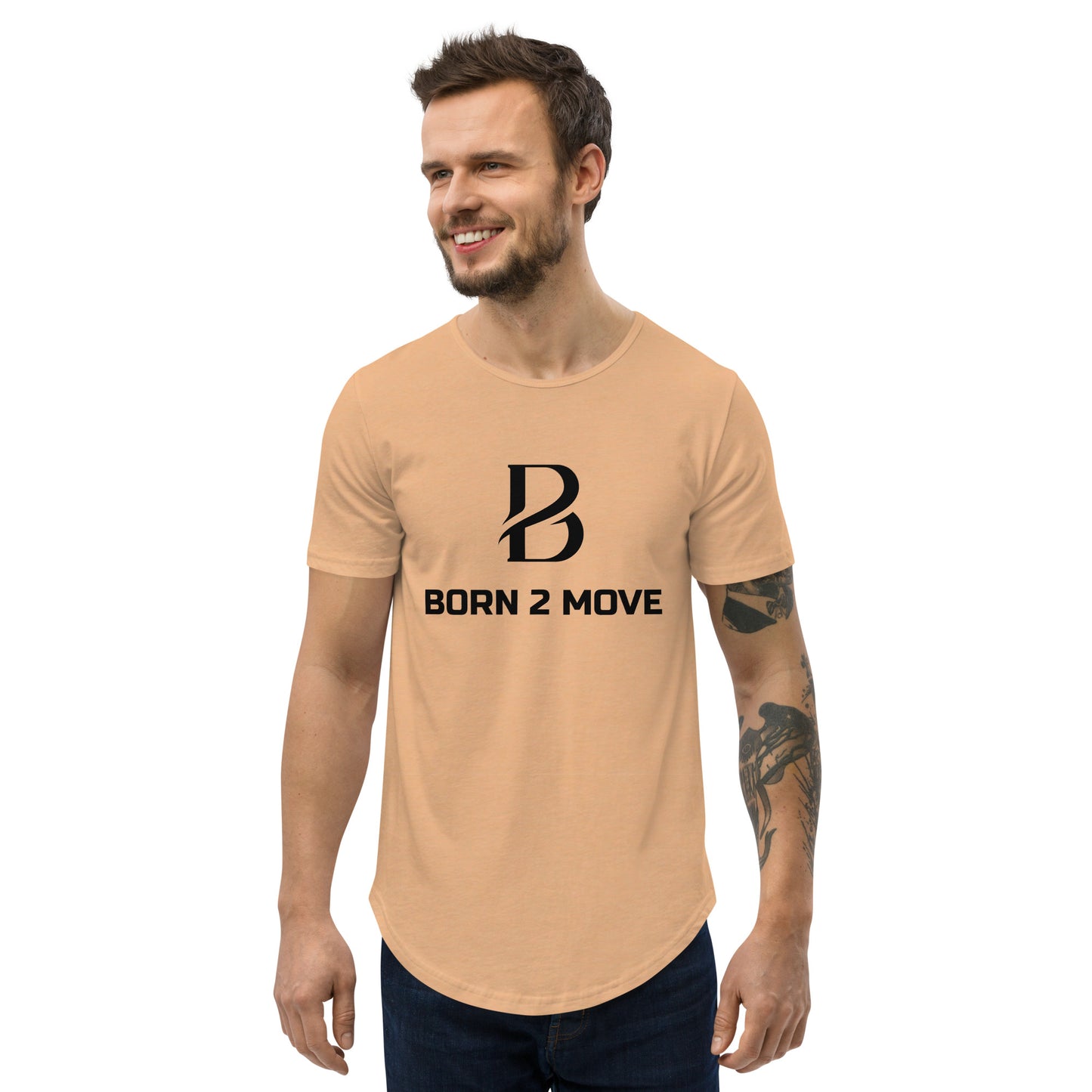 Black Logo "Born 2 Move" Men's Curved Hem T-Shirt