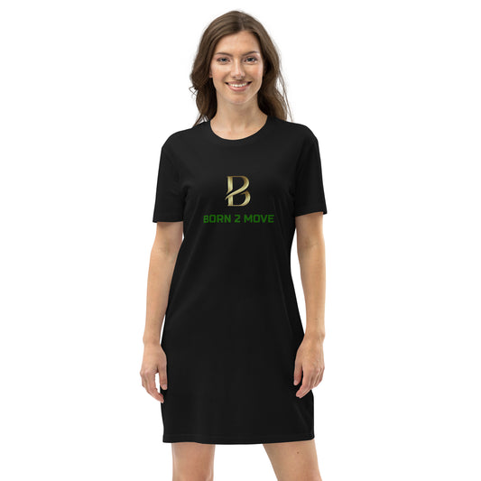 Gold Logo "Born 2 Move" Organic Cotton T-Shirt Dress