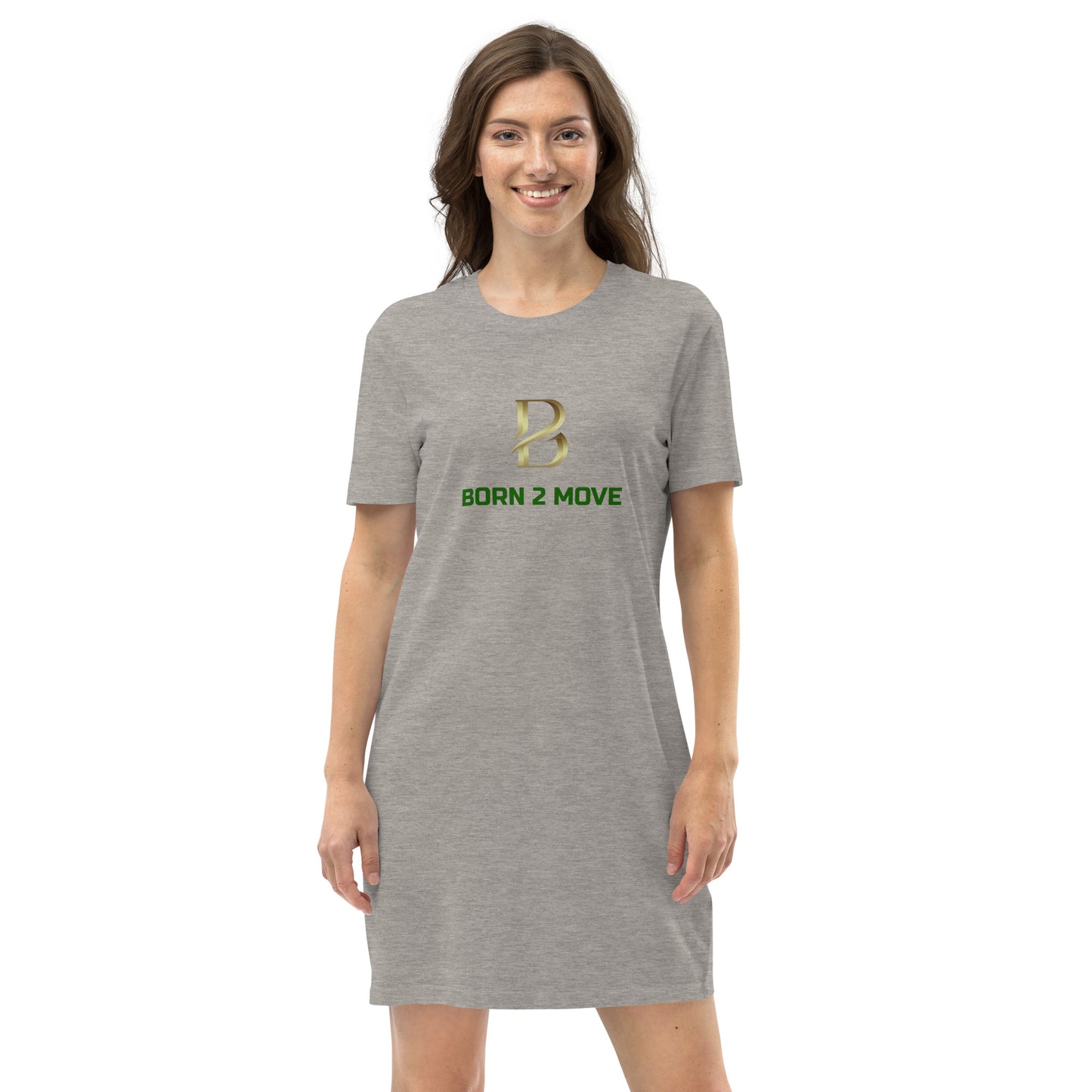 Gold Logo "Born 2 Move" Organic Cotton T-Shirt Dress
