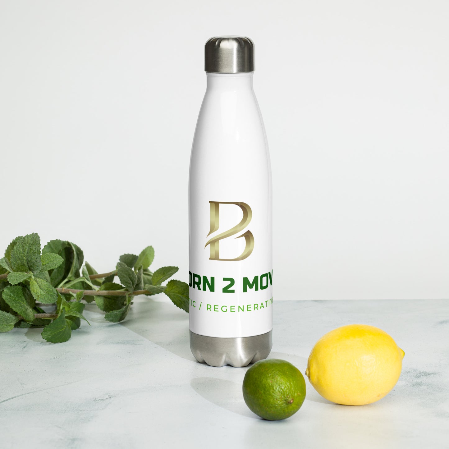 Gold Logo "Born 2 Move" Stainless Steel Water Bottle