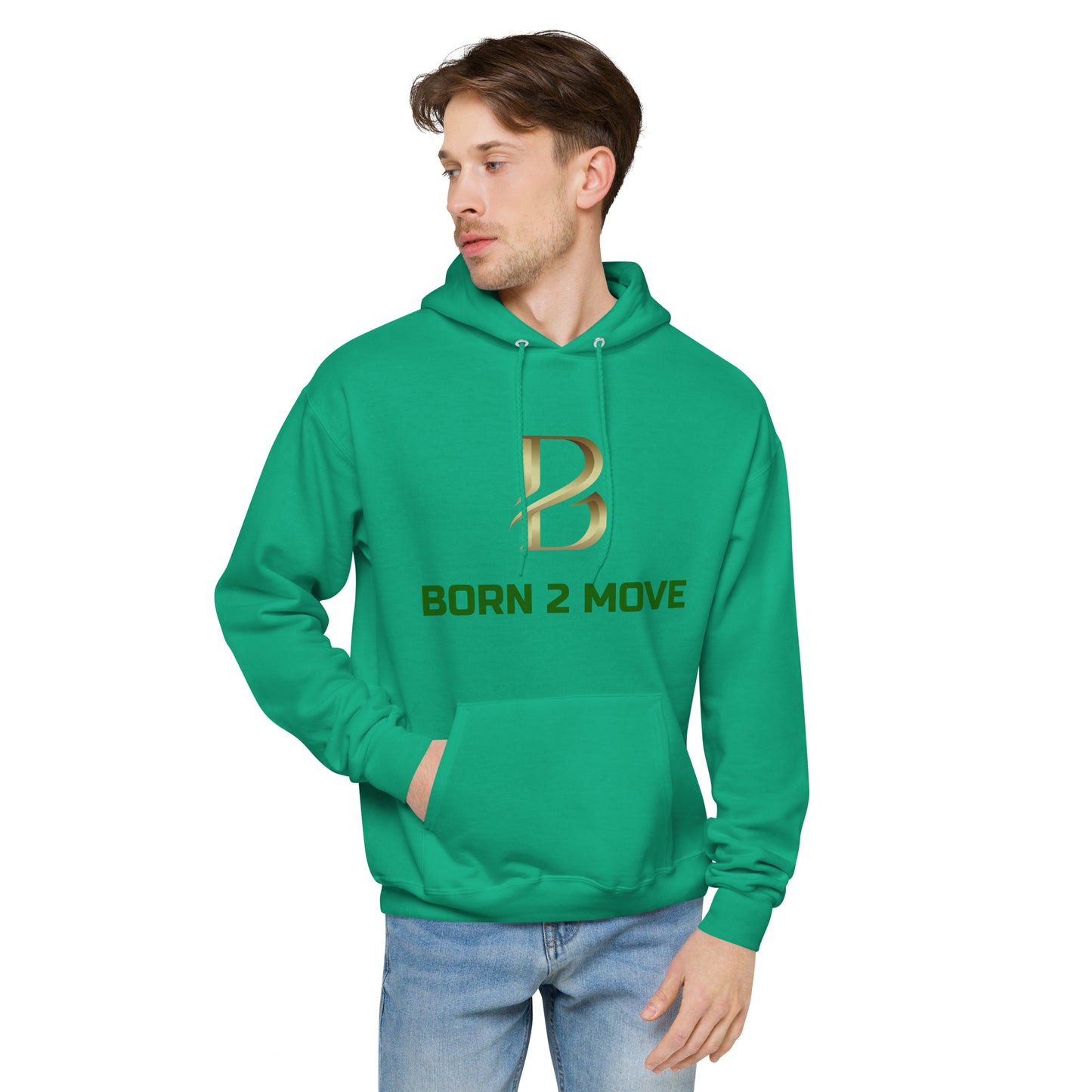 Green and Gold Logo "Born 2 Move" Fitted Hoodie