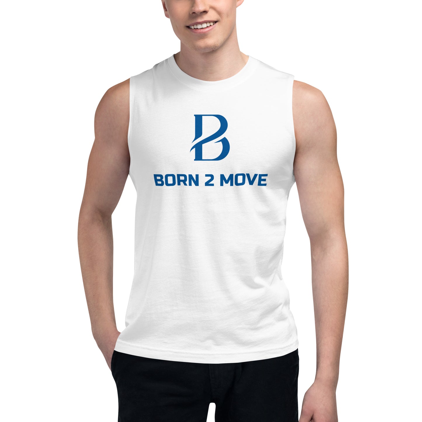 Blue Logo "Born 2 Move" Muscle Shirt