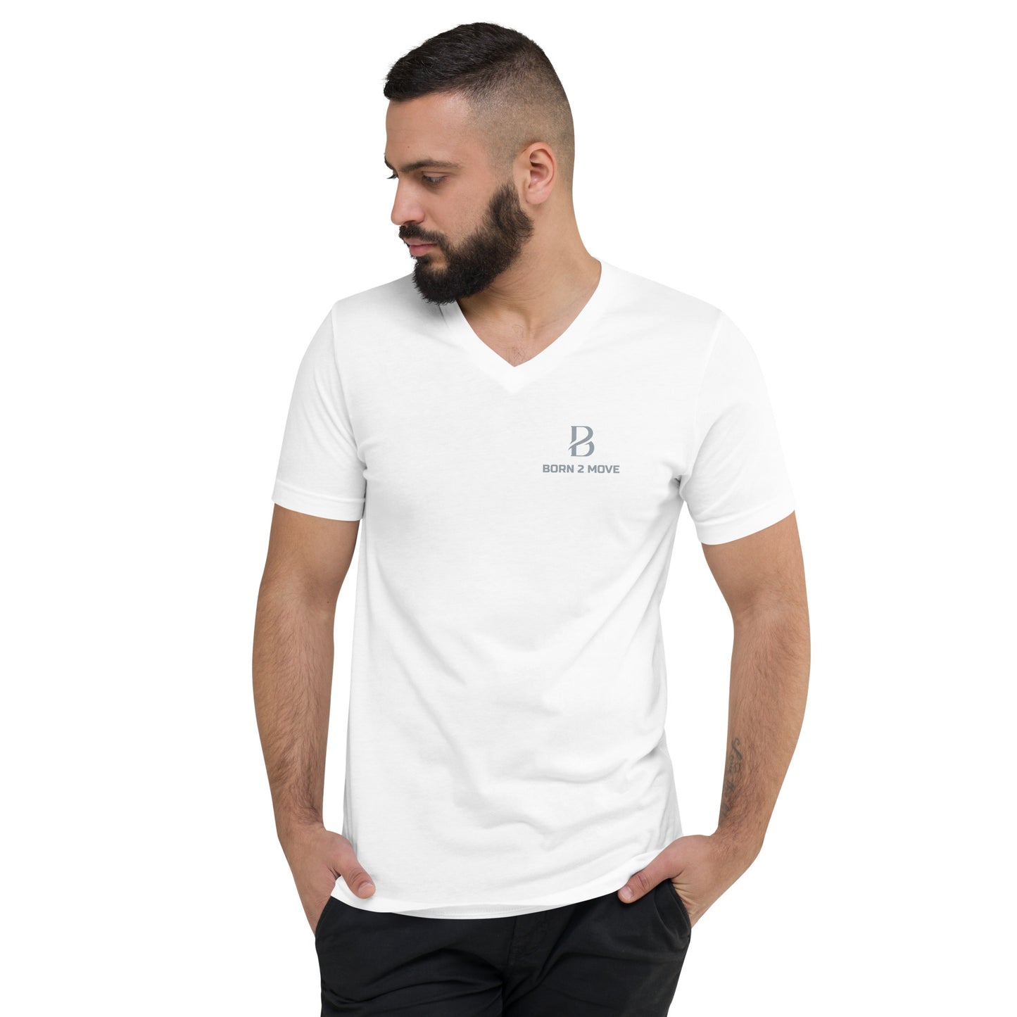 Grey Logo "Born 2 Move" Short Sleeve V-Neck T-Shirt