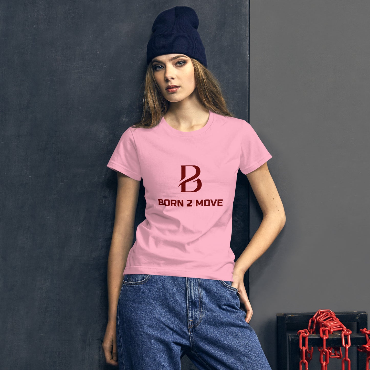 Maroon Logo "Born 2 Move" Women's Short Sleeve T-Shirt
