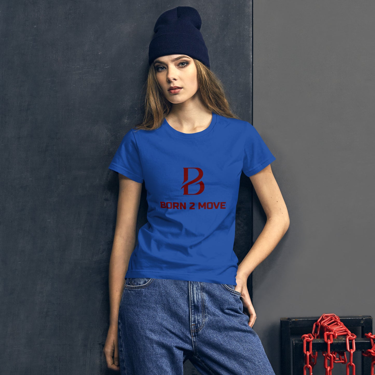 Maroon Logo "Born 2 Move" Women's Short Sleeve T-Shirt